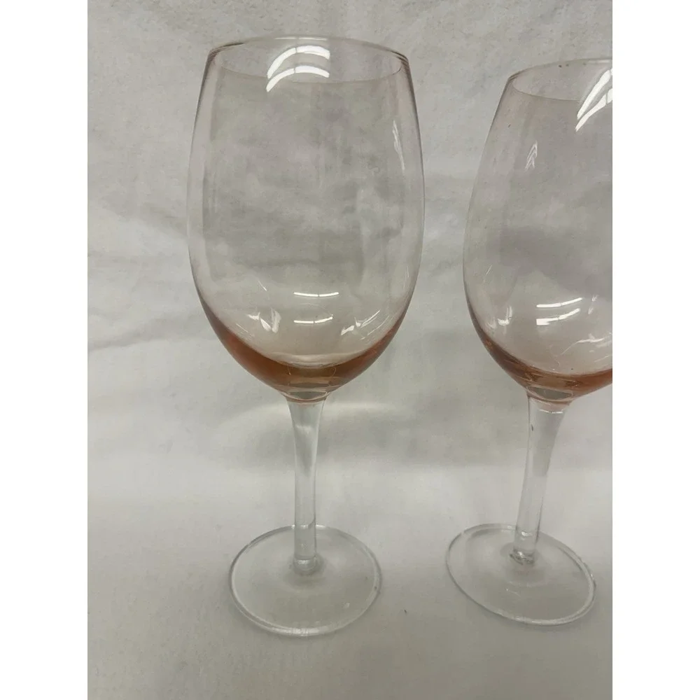 Peachy Pink/Blush Water Goblets/Wine Glasses 16 oz Clear Stem 9